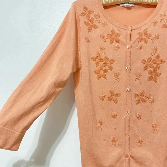 Vintage - Peach Embroidered Silk Pendleton Cardigan - Picture 6 of 7